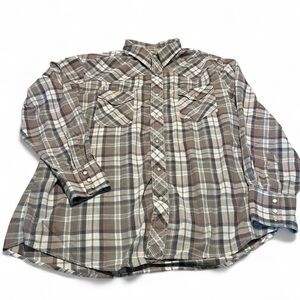 Wrangler Plaid Button-Down Shirt in Gray, Brown & Cream